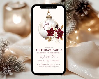 Modelo de convite digital para festa de aniversário de 40 anos, convite de aniversário com tema natalino, convite editável para festa de aniversário de 40 anos, convite com texto para a festa de 40 anos