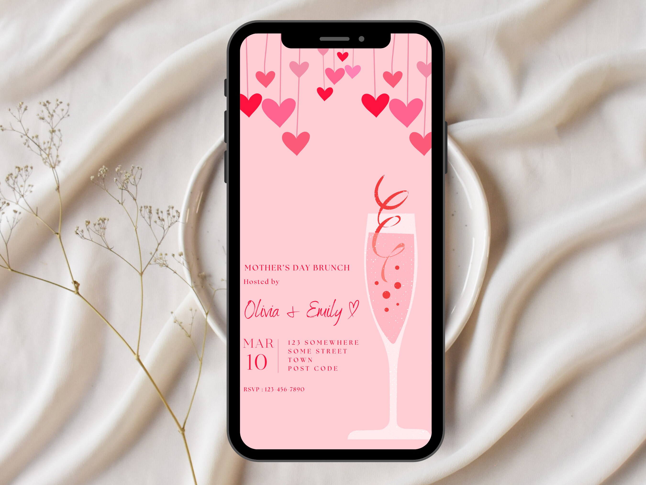 Editable Mothers Day Brunch Invitation, Mother's Day Invite, Mobile Mothers Day Invitation