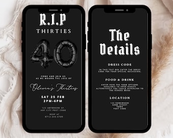 RIP Thirties 40th Birthday Invitation, Neon Party (Digital)