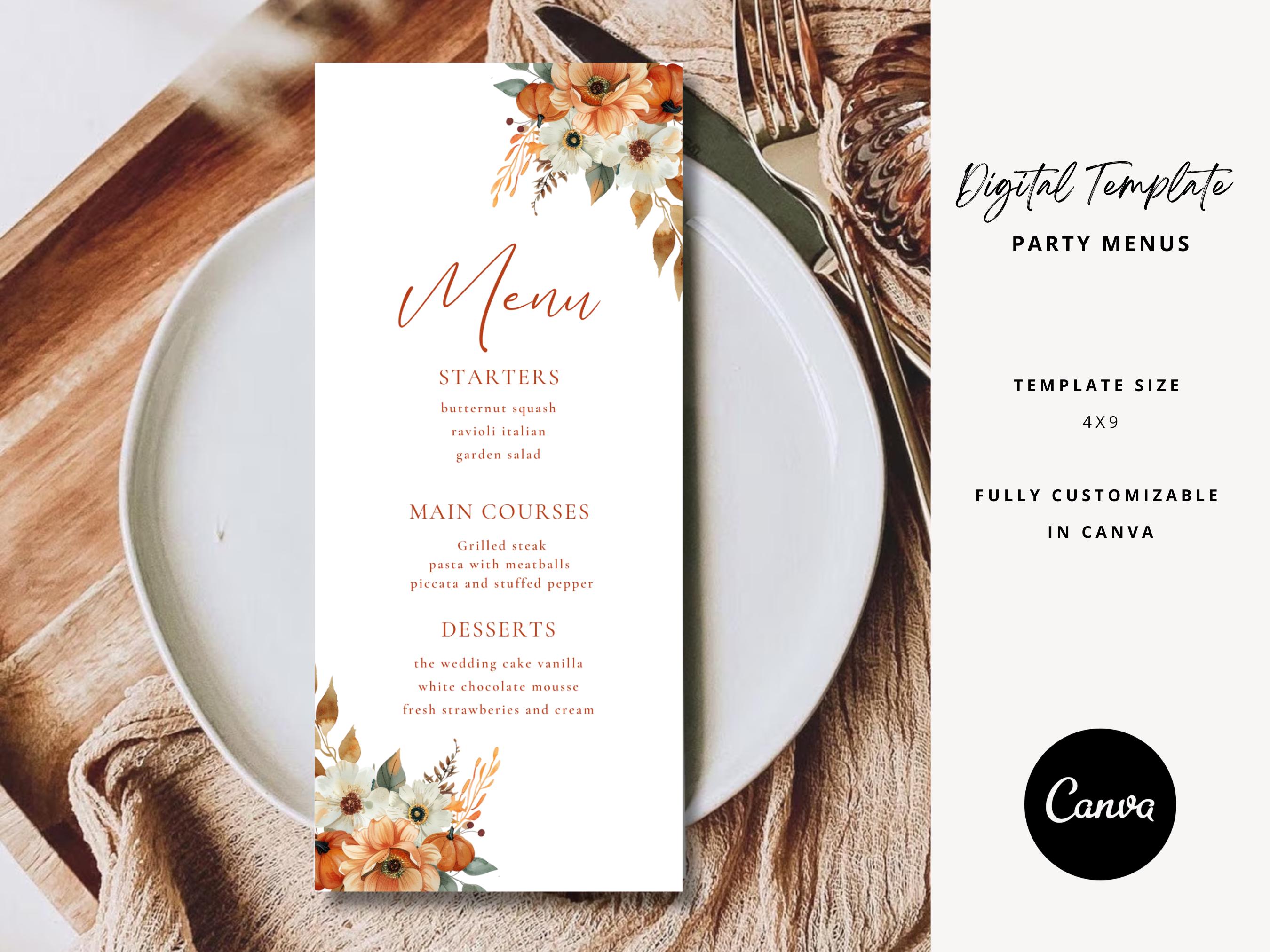 Boho Wedding Menu Downloadable Template, Terracotta Wedding Menu, Boho ...