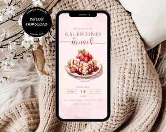 Pink Galentines Day Party Invitation Template, Valentines Day Brunch Invitation, Digital Galentines Invitation, Galentines Brunch Invite