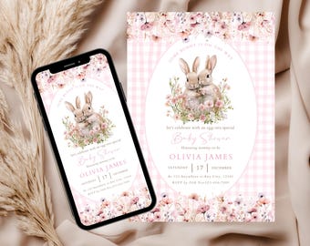Bunny Baby Shower Invitation Template, Somebunny Baby Shower Invite, Girl Baby Shower Digital Invitation,  Easter Baby Shower Invite