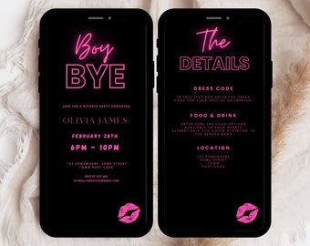 Electronic Divorce Party Invitation, Neon Pink Text (Digital Download)