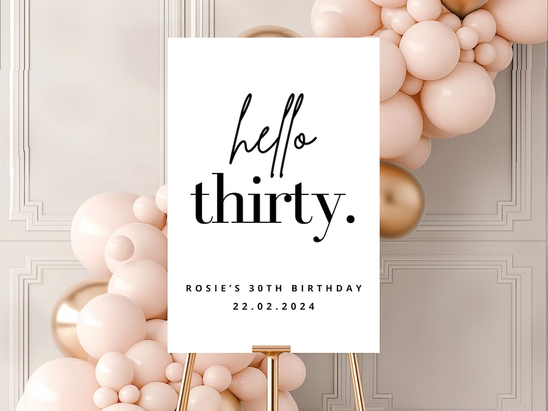 Hello Thirty Welcome Sign Template, 30th Birthday Party Welcome Sign ...