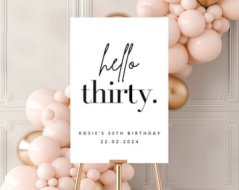 Hello Thirty Welcome Sign Template, 30th Birthday Party Welcome Sign,  Hello 30 Welcome Poster, 30th Sign Editable Template
