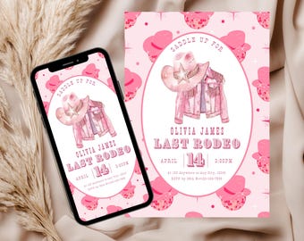 Last Rodeo Bachelorette Party Invitation, Pink Cowgirl Invite (Digital)