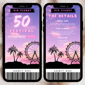 50th Birthday Festival Ticket Invite, Festival Party Invitation, 50th Birthday Invitation Template, Editable Template, Digital Download
