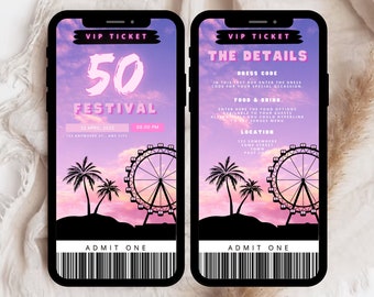 50th Birthday Festival Ticket Invite, Festival Party Invitation, 50th Birthday Invitation Template, Editable Template, Digital Download