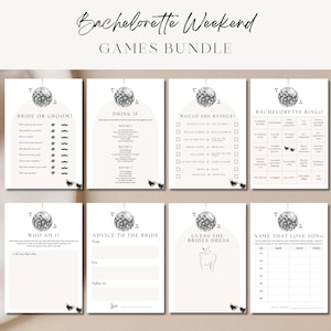 Last Disco Bachelorette Games-bundel, Last Disco Hen Do, Canva-sjabloon, Last Disco Bach, Bachelorette Party Games, bewerkbare games x 8