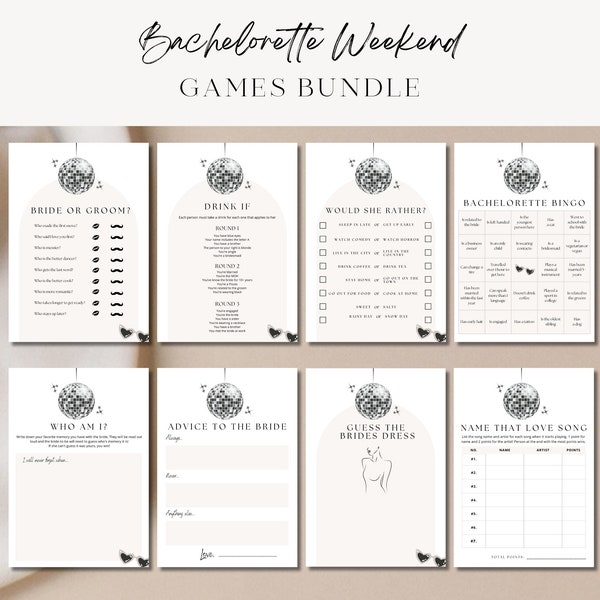 Last Disco Bachelorette Games Bundle, Last Disco Hen Do, Canva Template, Last Disco Bach, Bachelorette Party Games, Editable Games x 8