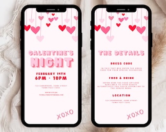 Pink Galentine's Day Invitation, Girls Night Evite (Digital Download)