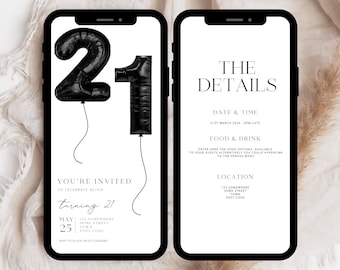 Digitale Einladung zum 21. Geburtstag, Einladung zur 21. Geburtstagsparty, Einladung zum 21. Geburtstag, Digitale Einladungen Vorlage Canva Invite Vorlage