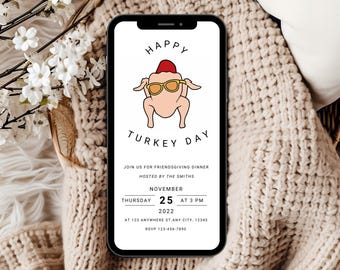 Friendsgiving Invitation Template, Friends Thanksgiving Turkey Invitations, Friendsgiving Party Invite, Thanksgiving Friends Text Invite