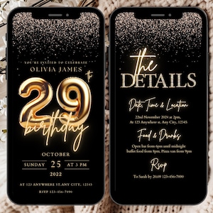 29th Birthday Party Invitation Template, Editable 29th Birthday Invitation for Her, Digital 29th Invitation, 29th Party Invite