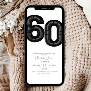 60th Birthday Party Invitation Template, Digital 60th Birthday Invitation, Digital 60th Invitation, Editable 60th Birthday Party Evite EM