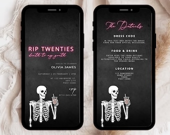 RIP 20s Invitation, RIP Twenties Party Invitation, 30th E-Invite, Black RIP Digital Birthday Invitation, Online Invite 30th, Death to Youth