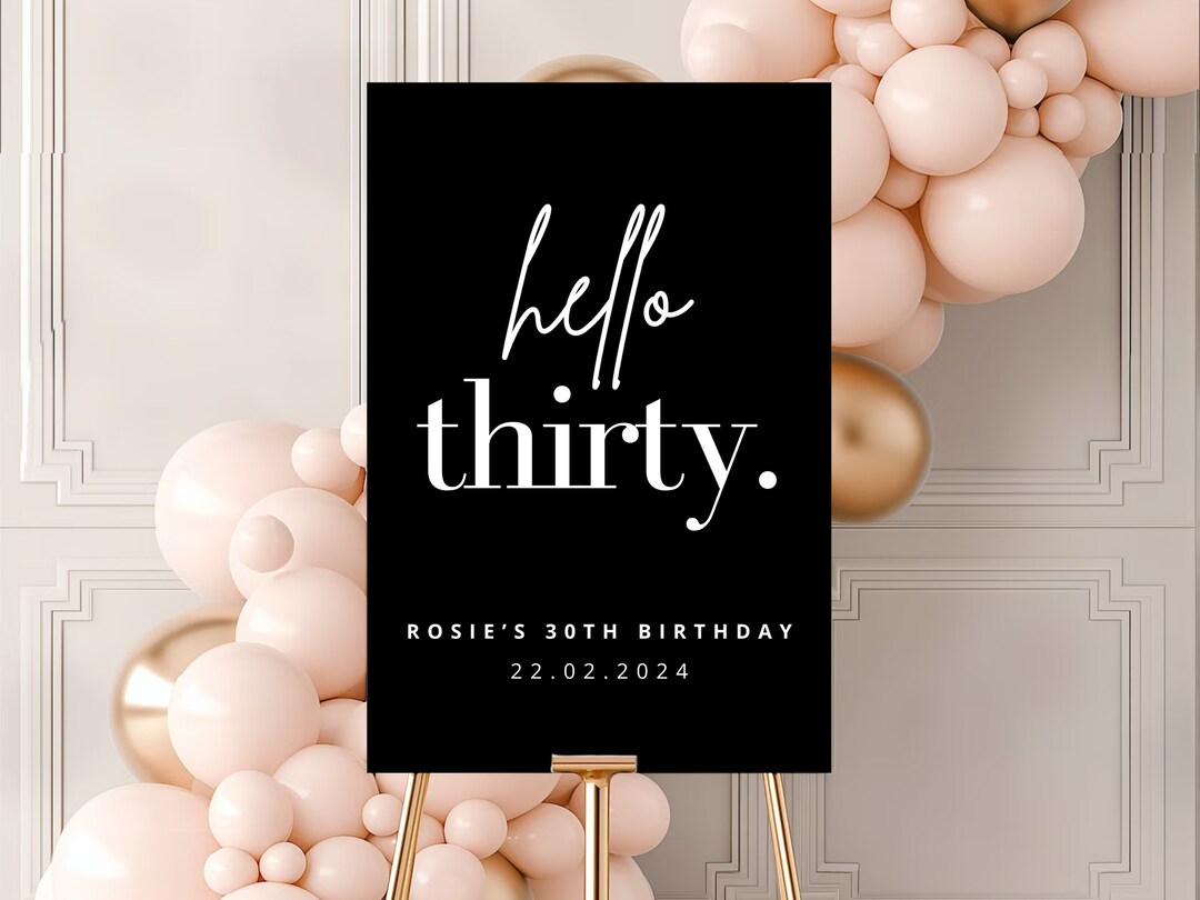 Hello Thirty Welcome Sign Template, 30th Birthday Party Welcome Sign ...