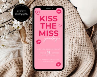 Kiss the Miss Goodbye Invitation, Kiss the Miss Goodbye Bachelorette Invitation, Editable Hen Party Invite, Digital Bachelorette Invite