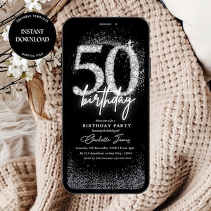 50th Birthday Party Invitation Template, Editable 50th Birthday Invitation for Her, Women&#39;s 50th Invitation, 50th Digital Invitation