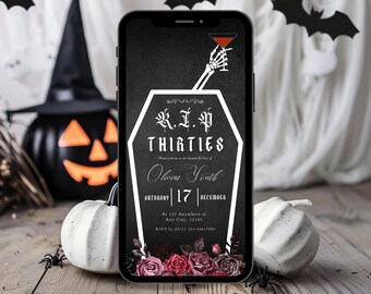 RIP 30s feestuitnodiging, RIP jaren 30-feestuitnodiging, digitale 40e verjaardagsuitnodiging, Death to my 30's Invite, Death to Youth Party Invite