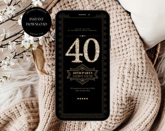 Great Gatsby Party Einladung Vorlage, Digital 40. Geburtstag einladen, Gatsby 1920 einladen, Roaring 20s einladen, Glam 40. Texteinladung