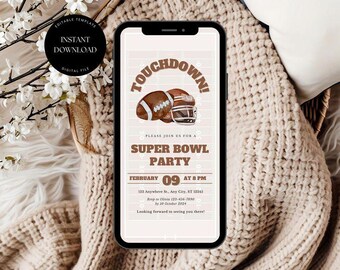 Editable Football Party Invite, Game Day, Super Bowl (Digital Invitation)