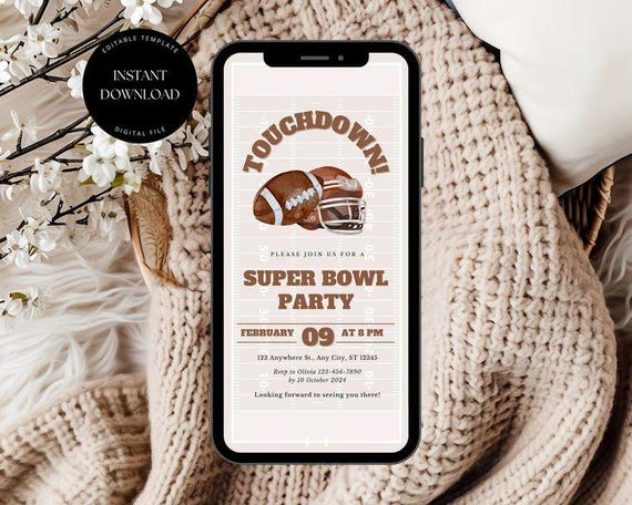 American Football Party Invite, Editable Football Invite, Watch Party Invitation, Game Day Template, Super Game Sunday Digital Invitation