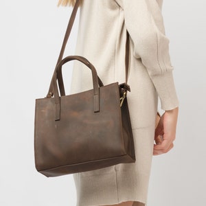 Leather Bag/Shoulder Bag Purse For Women/Mini Crossbody Tote/Gift For Her/Handmade ofRealFull Grain Leather in Waxed Brown Color