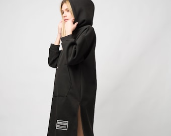 Hoodie Dress/Sweatshirt Dress/Black Hoodie Dress/Sweater Dress/Women's Tunic Hoodie