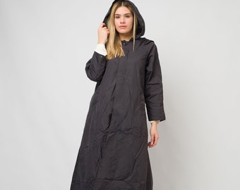 Oversized Black Hooded Raincoat/Black Long Rain Jacket/Button Rain Long Jacket/Stylish Raincoat.