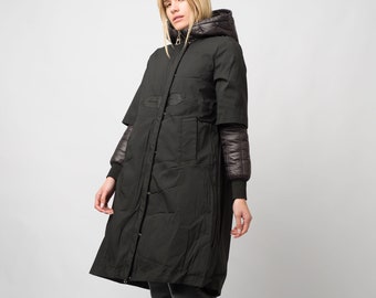 Zwarte extra warme jas met capuchon/waterdichte jas/extra warme jas met capuchon dames/oversize winddichte lange jas