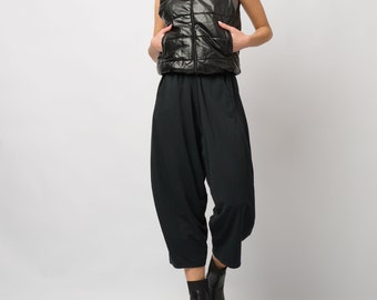 Black Drop Crotch Pants/Loose Black Pants/High Waist Pants/Elastic Waist Pants/Extravagant Black Pants/Baggy Women Pants