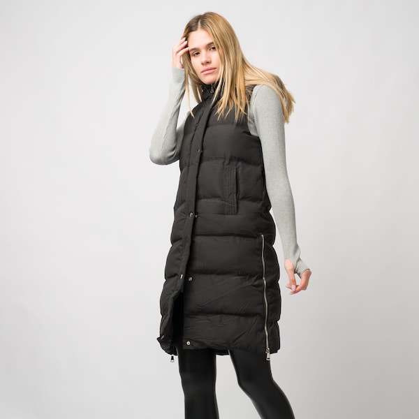 Damen karierte Gilet/Jacke Longline/mit Kapuze gesteppter Wintermantel