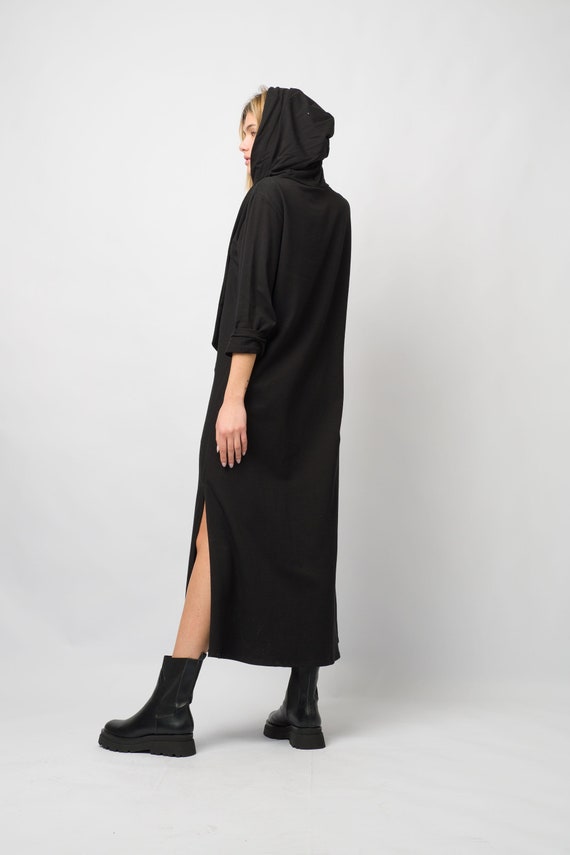 Oversized Cotton Maxi Black Dress/plus Size Long Dress/longsleeve