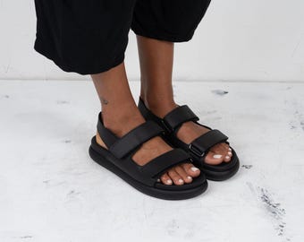 Handmade Black Leather Sandals, Adjustable Strap, Greek Summer Shoes