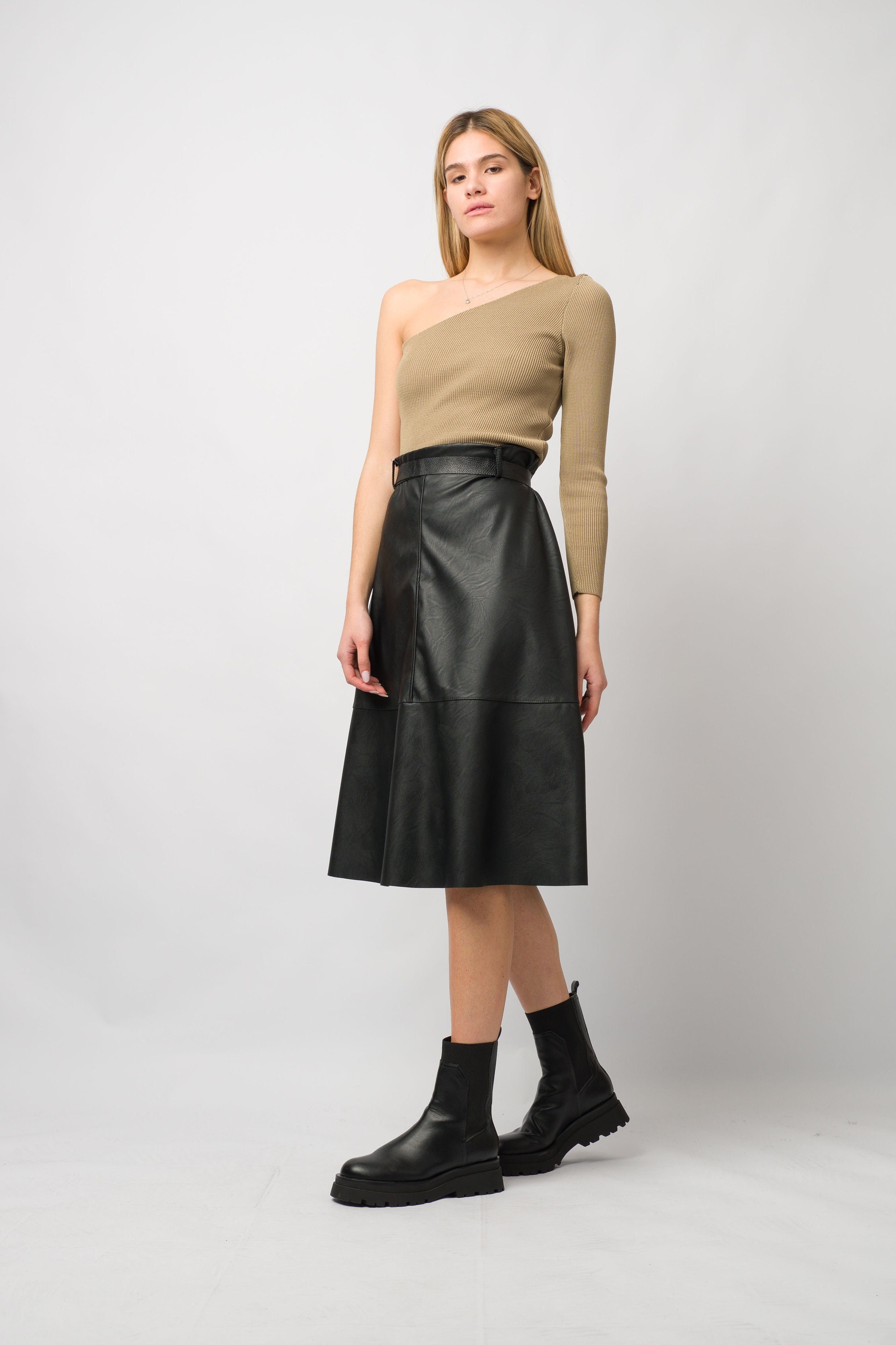 Black Faux Leather Skirtloose Skirthigh Waisted Leather - Etsy