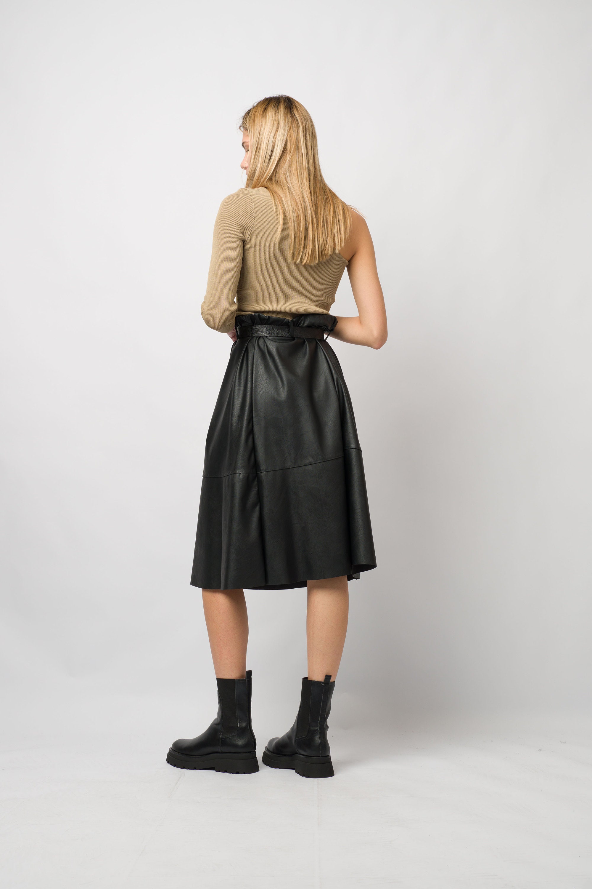 Black Faux Leather Skirtloose Skirthigh Waisted Leather - Etsy