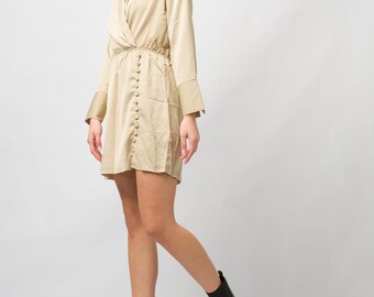 plus size beige maxi dress LaDivine 7475C Plus Size Formal Long Sleeve Satin Dress