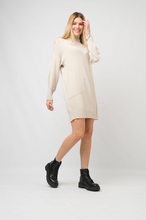 Beige Knitted Dress sweatshirt Dress women Tunic Etsy