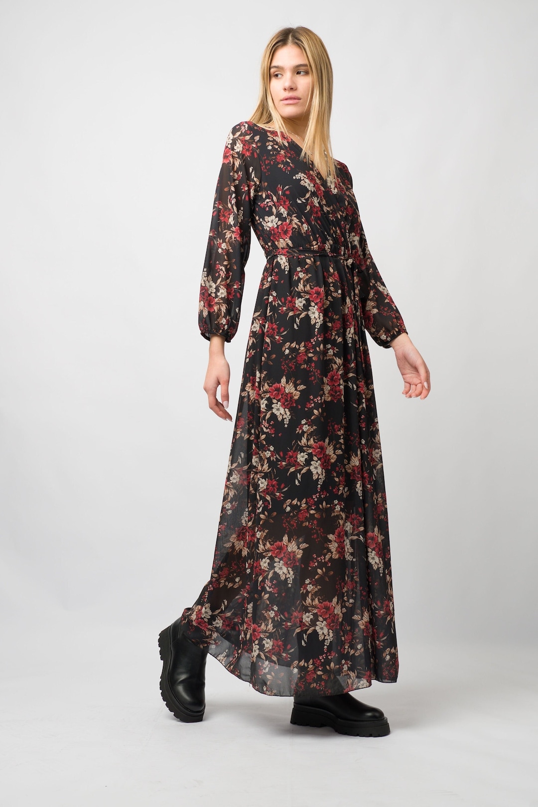 long sleeve black floral dress FARM Rio Floral Off the Shoulder Long Sleeve Maxi Dress in Black at Nordstrom, Size Medium main image 1