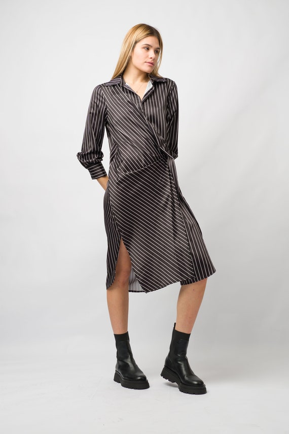 Striped Satin Dress, Long Sleeve Polyester Party Dress