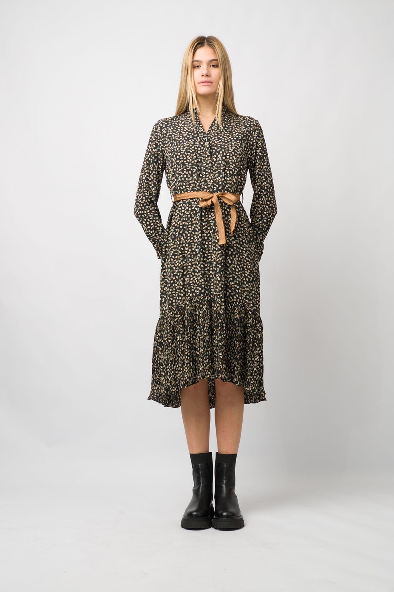 Long sleeved dark blue floral dress,Maxi dress,Loose styles,Dress for women image 4