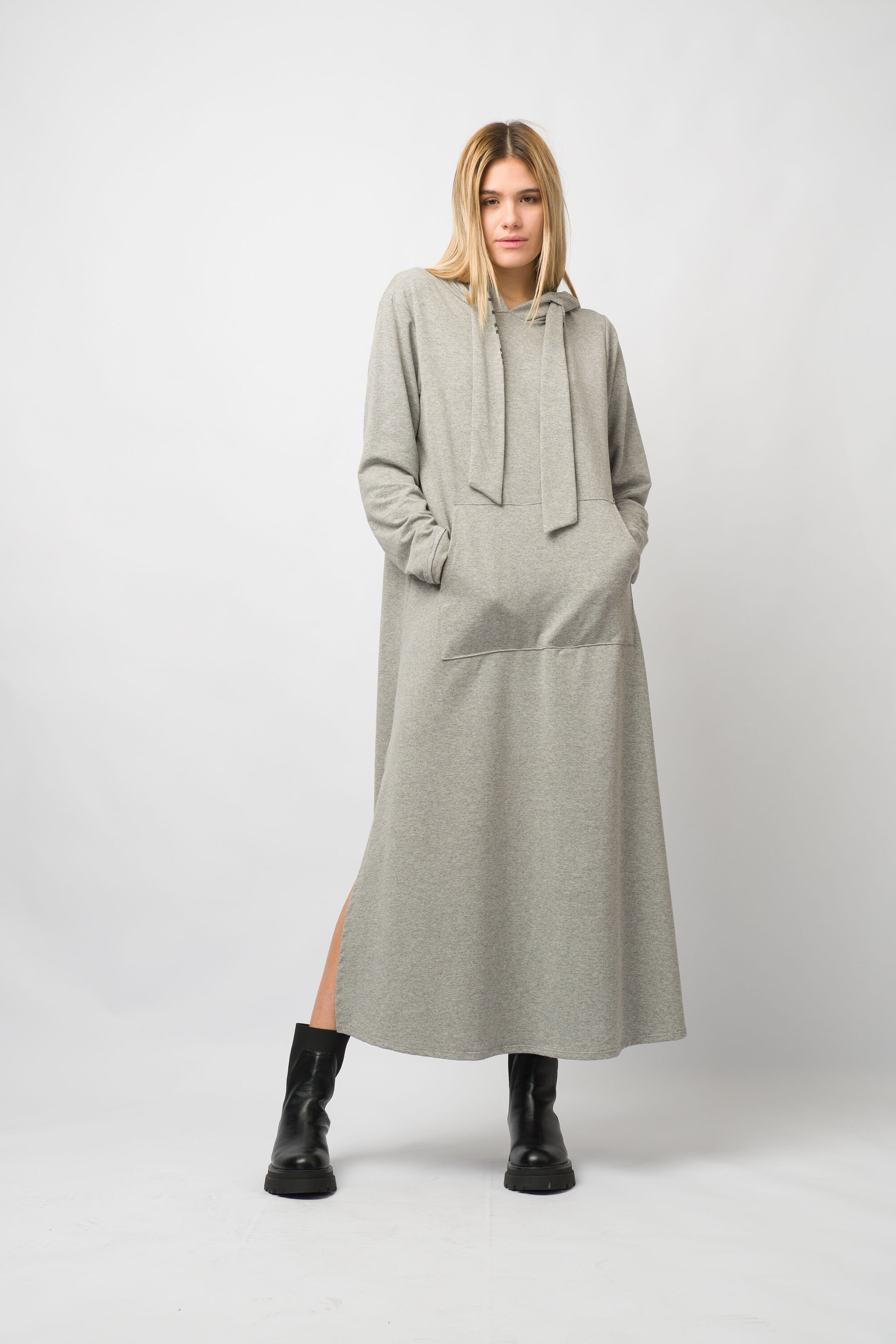 Oversized Cotton Maxi Black Dress/plus Size Long Dress/longsleeve