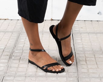 Handmade Leather Greek Sandals, Black Ankle Strap Sandals