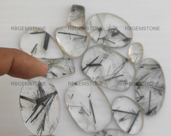 100% Natural Black Routilated Gemstone/ Black Routilated Mix Shape Cabs/ AAA Wholesale Black Black Routilated Stone/ For Craft Supplies