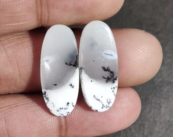 AAA+ Dendritic Opal Gemstone Pair/ White Opal Cabochon Pair/ oval Shape Opal Stone Pair/ Natural Loose Gemstone Pair For Jewelry