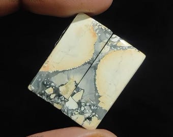 Madagascar White Jasper Loose Gemstone Natural Rectangle Shape Not Enhanced Cabochon Pair 26x11x3.5mm 19.00Ct