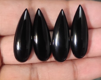 Cabochon d'onyx noir en forme de poire Onyx calibré de 7 x 14 mm à 12 x 36 mm toutes les tailles disponibles Pierre d'onyx en vrac à dos plat pour fournitures de bijoux