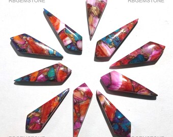 Pink Dahlia Copper Turquoise Cabochon, Fancy Shape Multicolor Gemstone, Stabilized Turquoise Cab for Jewelry Making, Wire Wrap Stone