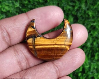 African Tiger Eye Loose Gemstone Natural Moon Shaped Coffee Brown Cabochon 33x15x6mm 47.00Ctw